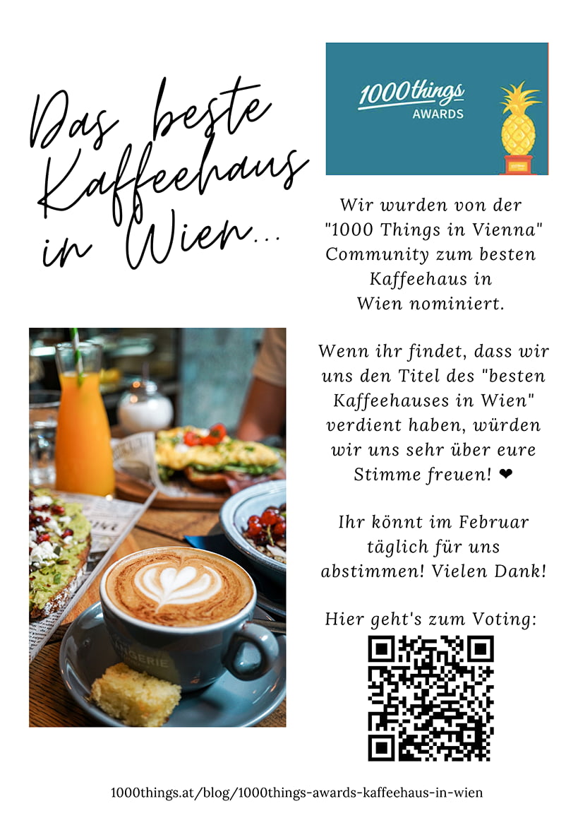 1000things Award zum Voten für die Melangerie als bestes Kaffeehaus Wiens