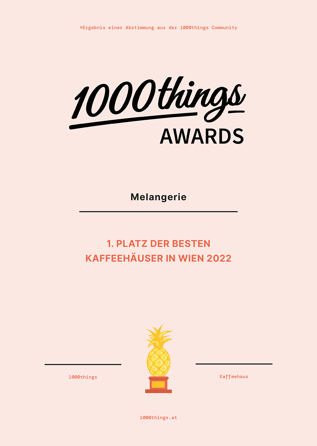 1000things Award für die Melangerie als das beste Kaffeehaus Wien